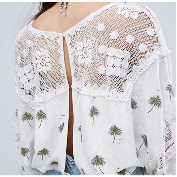 EUC Free People Palms Print Linen Cotton Blouse - Picture 3 of 13